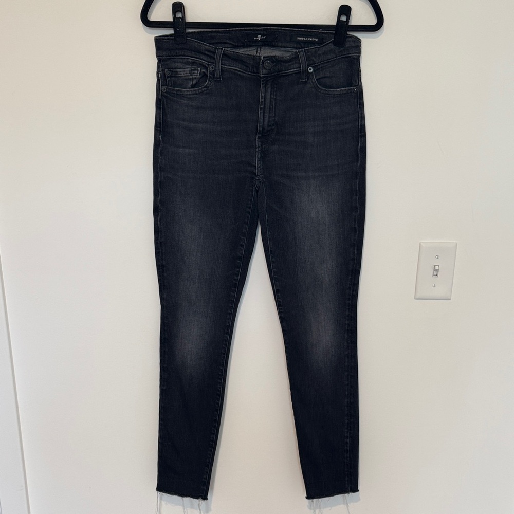 7 for All Mankind Women's High Waist Skinny Jeans w/ Raw Cut, Black - Size 30